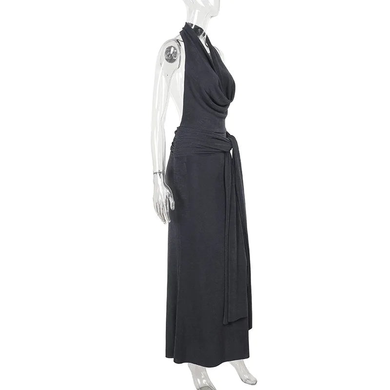 Strapped Halter Neck Backless Long Dress