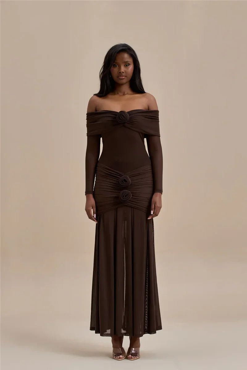Off-shoulder Strapless Rose Long Sleeve Dress