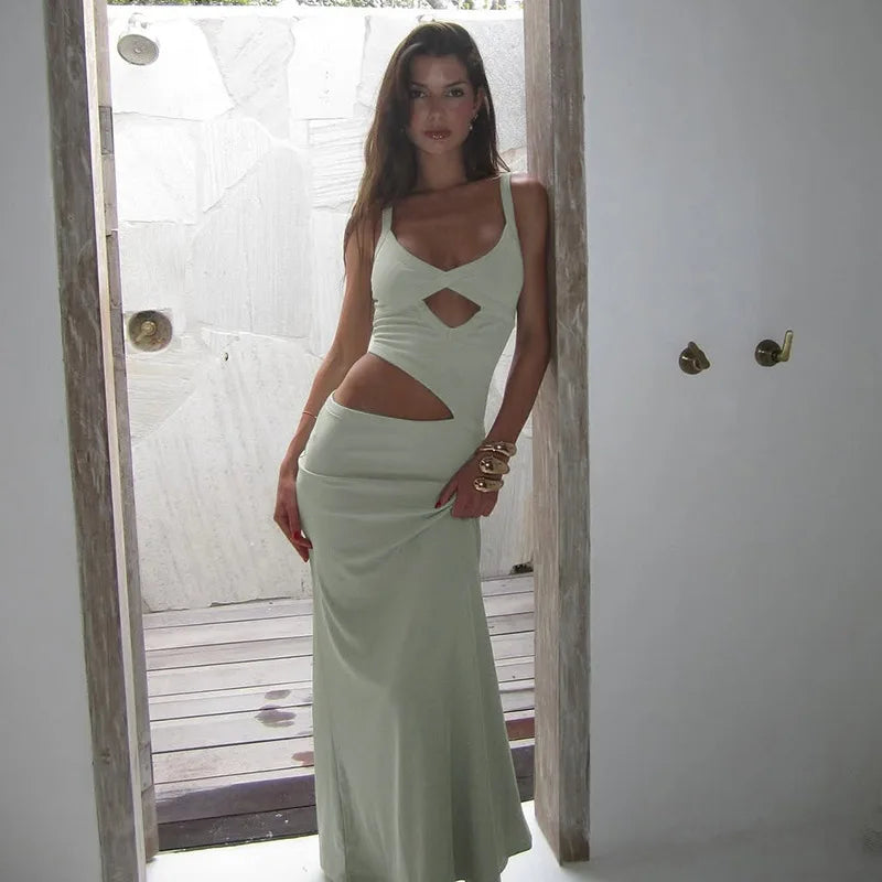 Hollow Out Spaghetti Strap Backless Long Dress