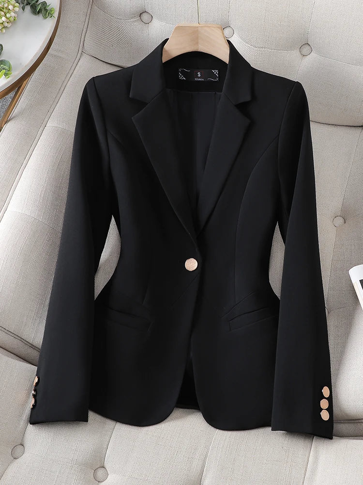 Women Formal Blazer In Solid Beige Coffee Black
