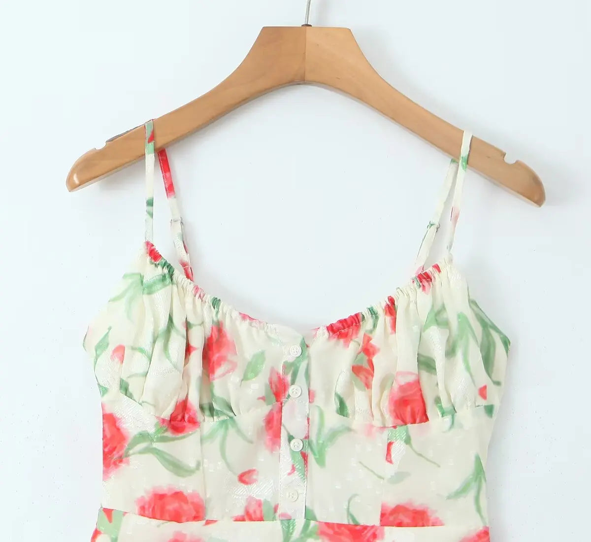 Large Flowers Elastic Buttons Midi Dress