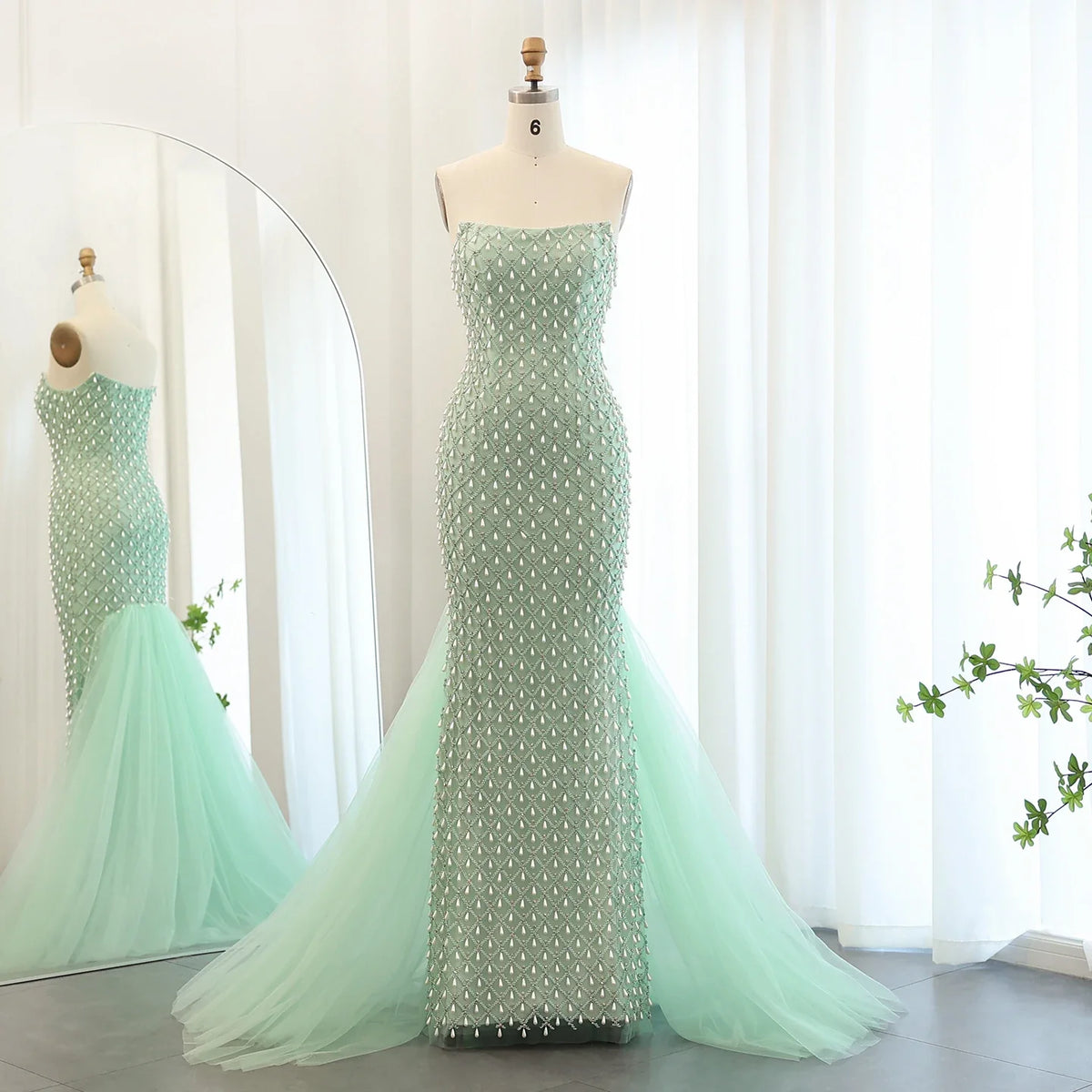 Pearl & Crystal Mermaid Evening Gown with Cape
