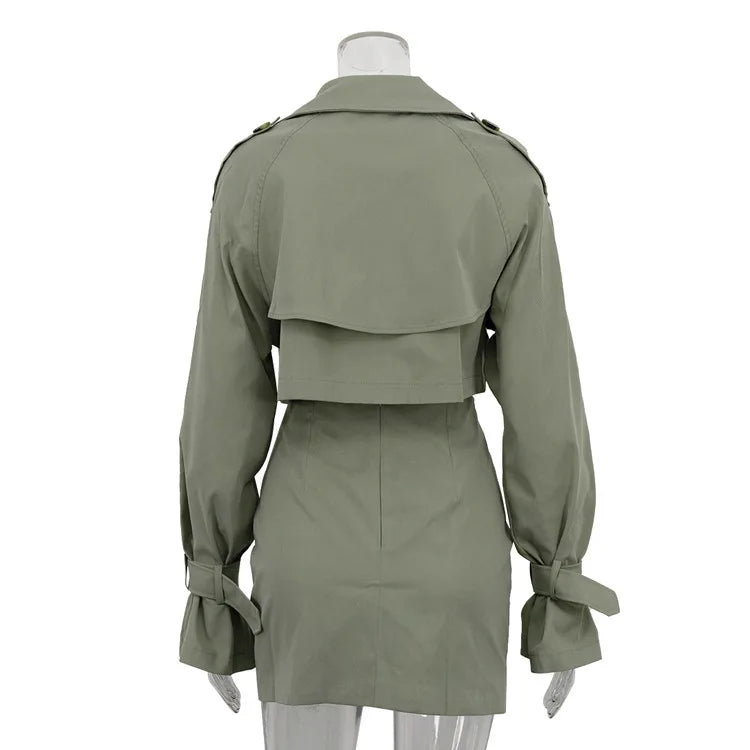 Short Jacket Button Splice Mini Skirt Suit