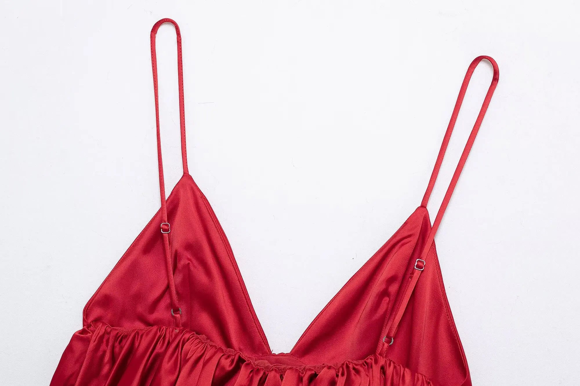 Red Solid Satin Puff Short Camisole Top