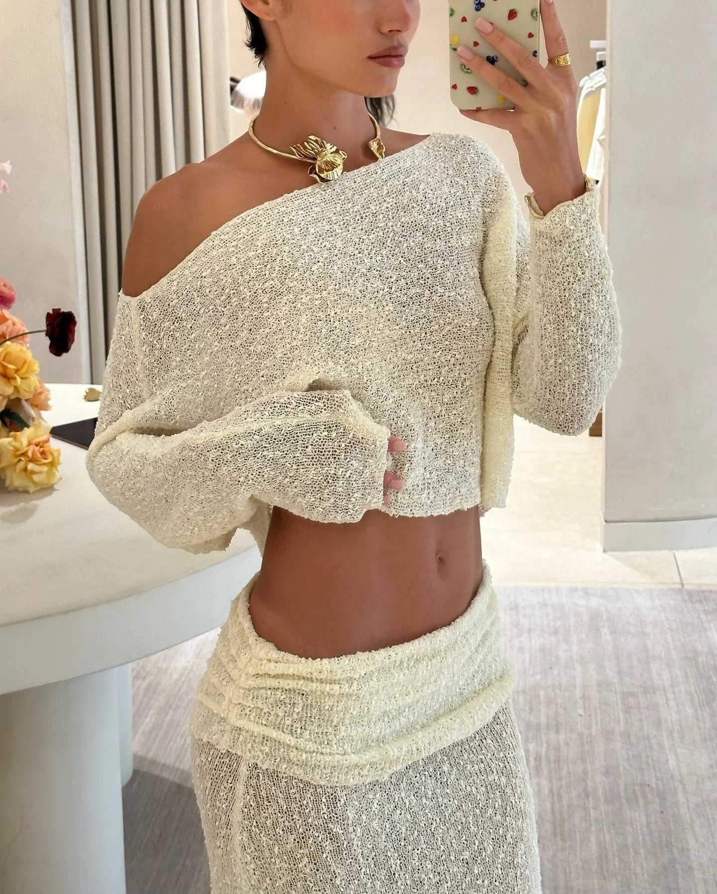Knit Long Sleeve Top and Maxi Skirt Suit