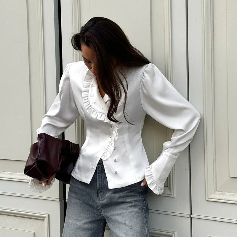 Ruffles White Long Sleeve Shirt