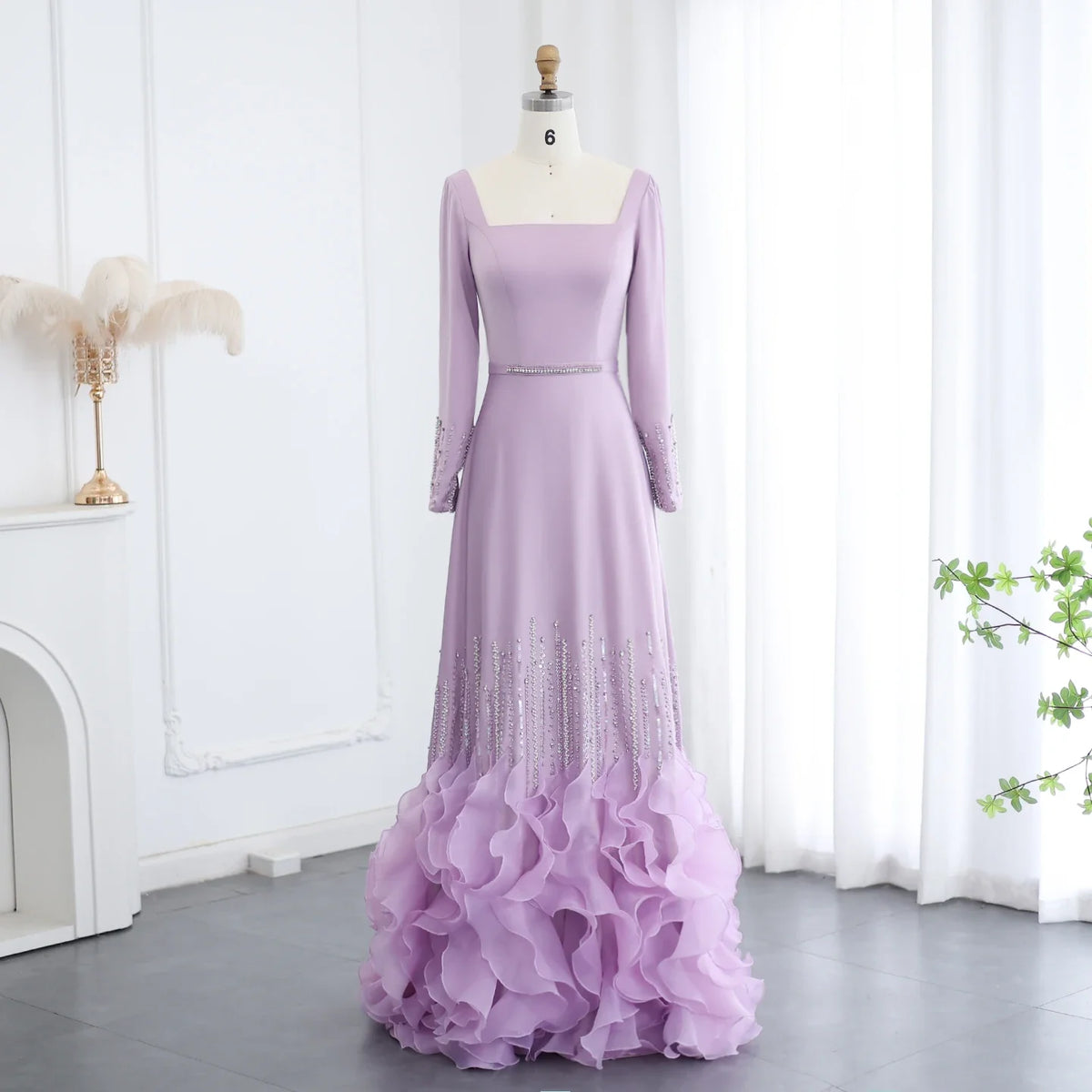 Lilac Ruffles Evening Dresses for Women