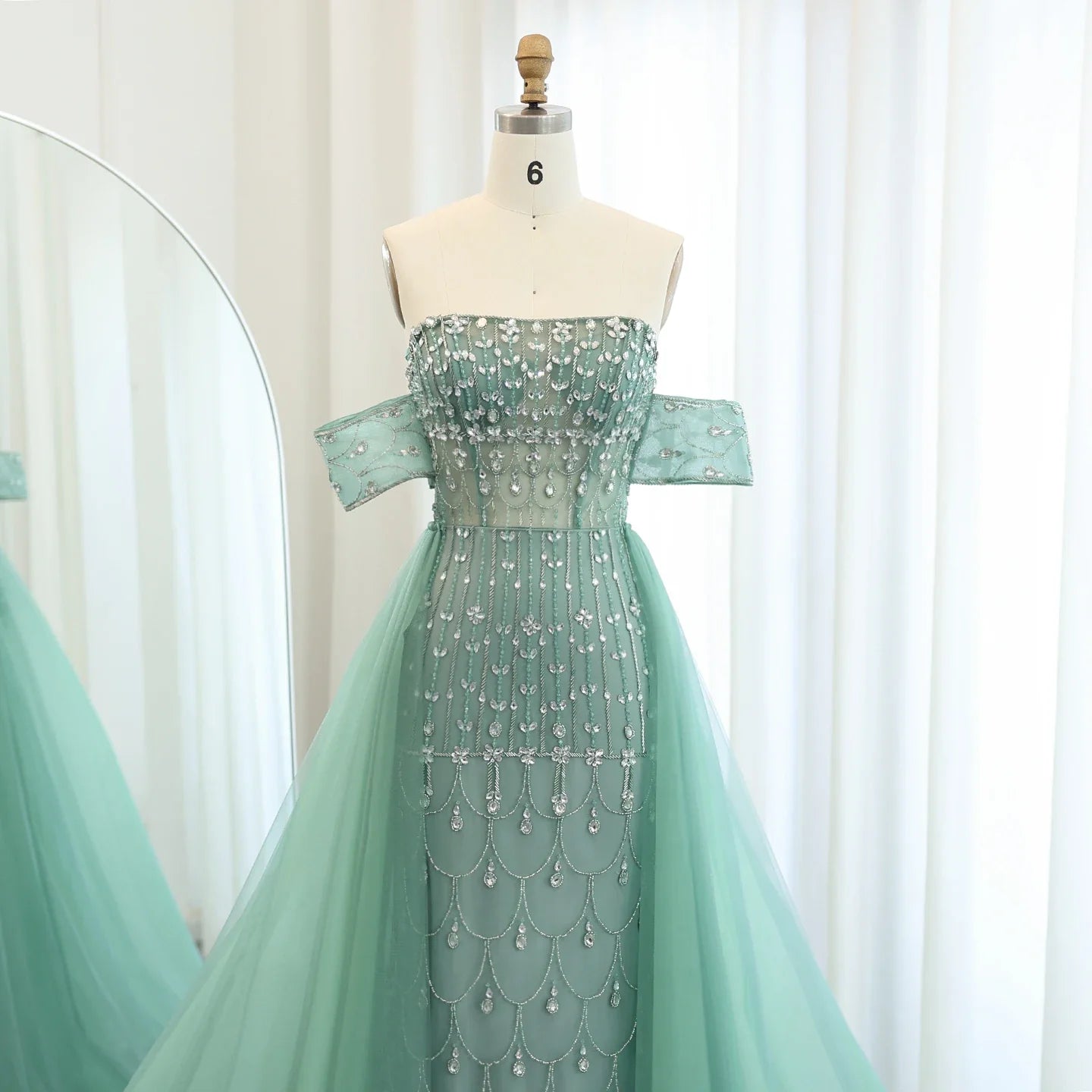 Champagne Mermaid Evening Gown with Overskirt