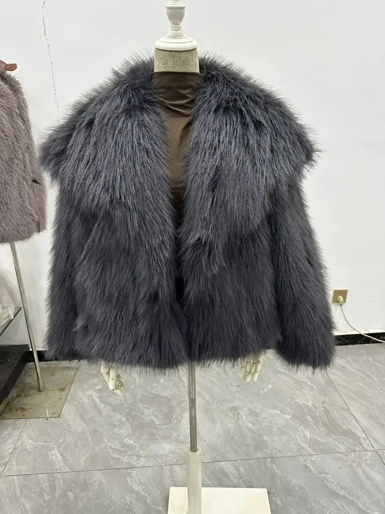 Fur Feather Long Sleeve Tassel Lapel Coat