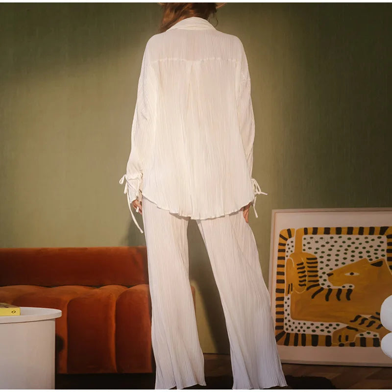 2 Piece Set Blouse Tops and Split Wide Leg Pants