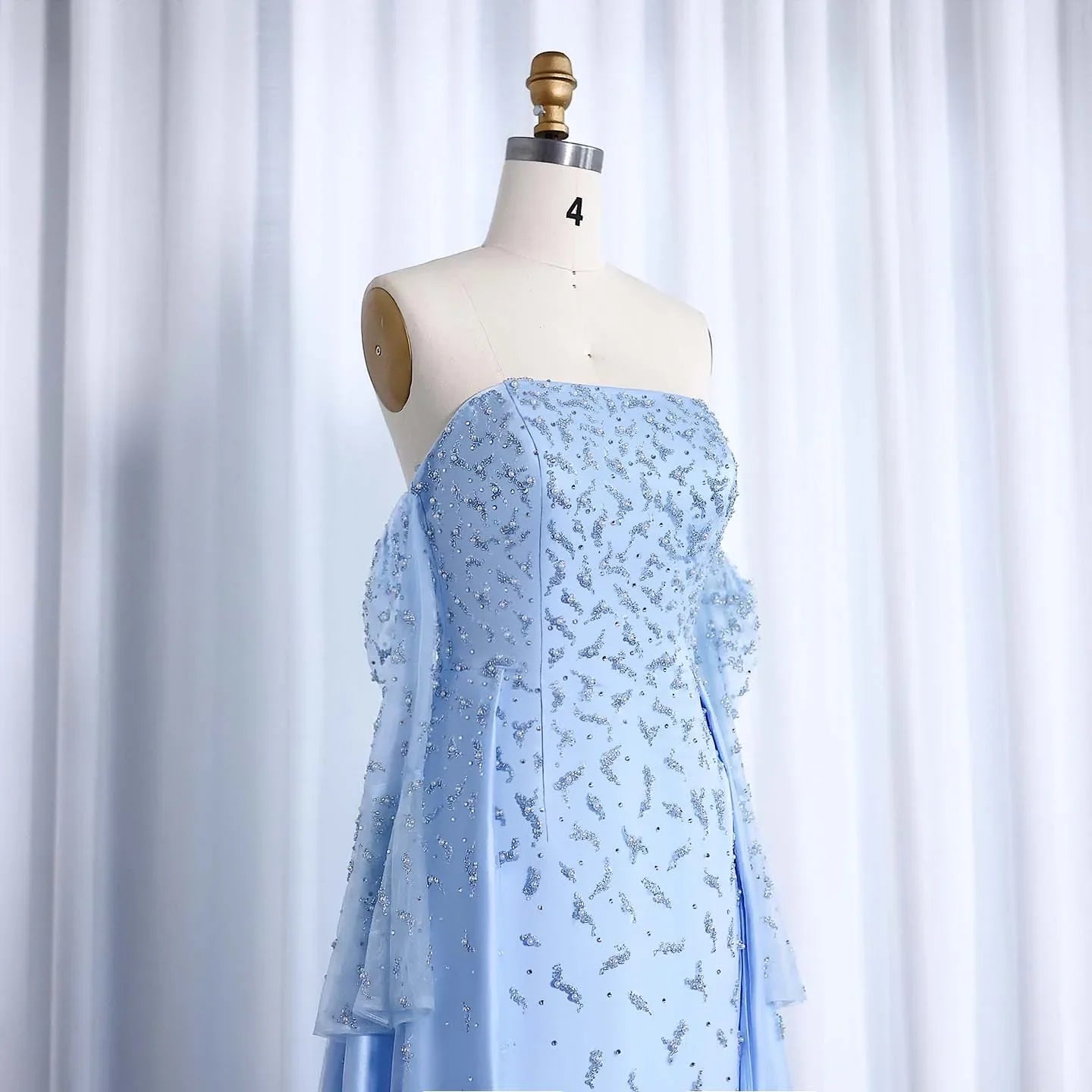 Silver Gray Evening Dress with Overskirt