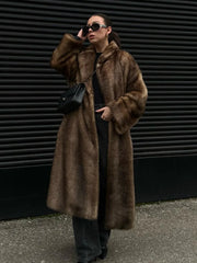 Faux Fur Lapel Fluffy Plush Warm Coat