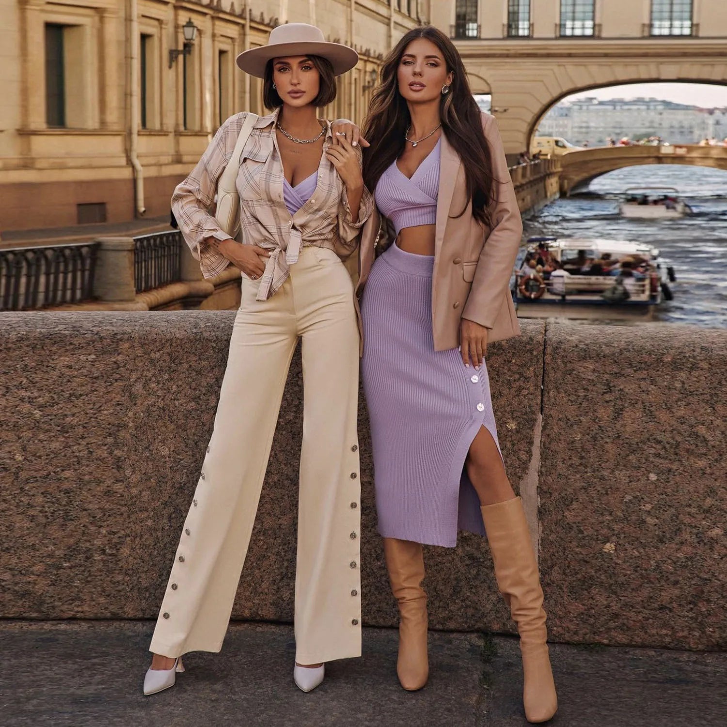 Knitted Top and Slit Midi Skirt Sets
