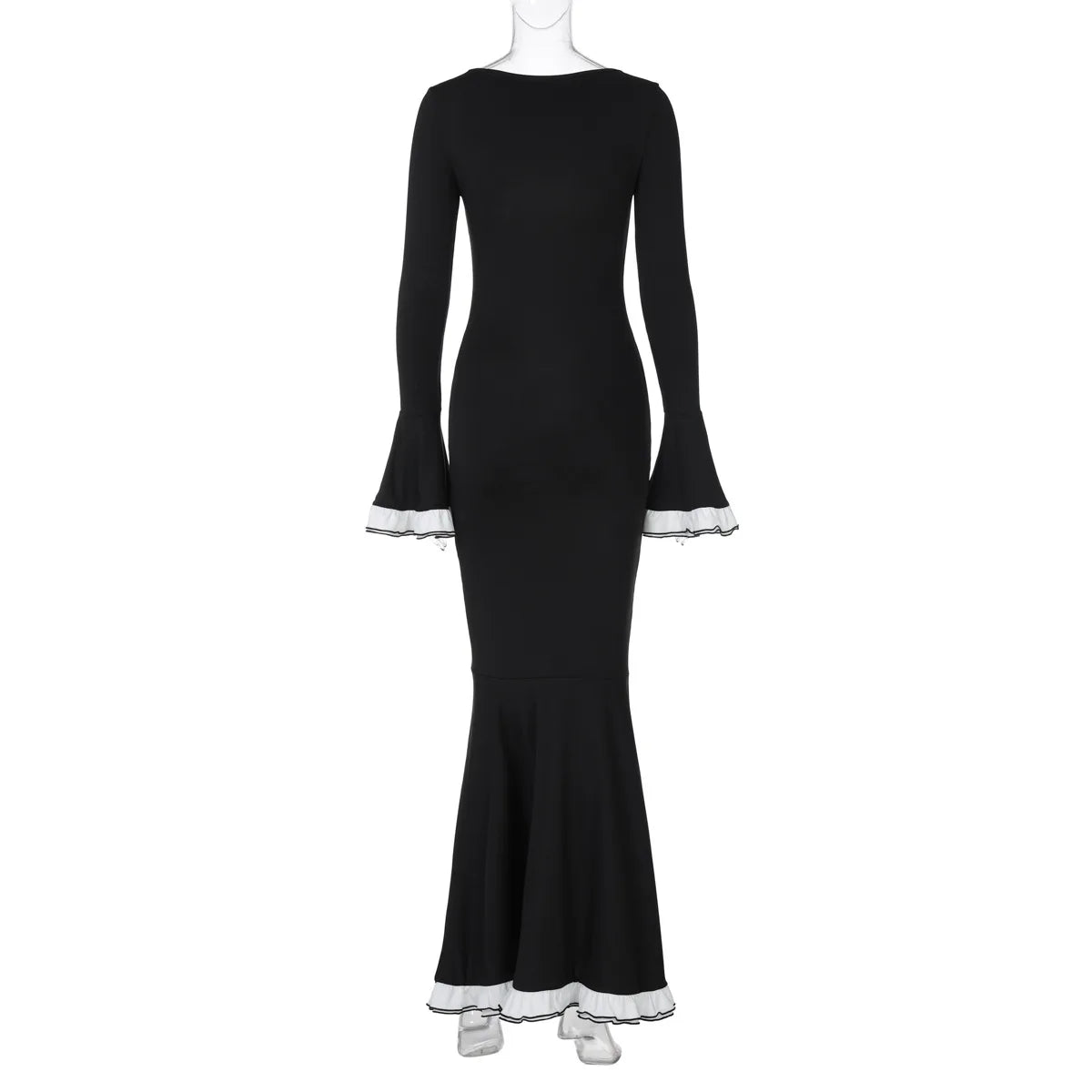 Ruffled Square Collar Patchwork Maxi Dress