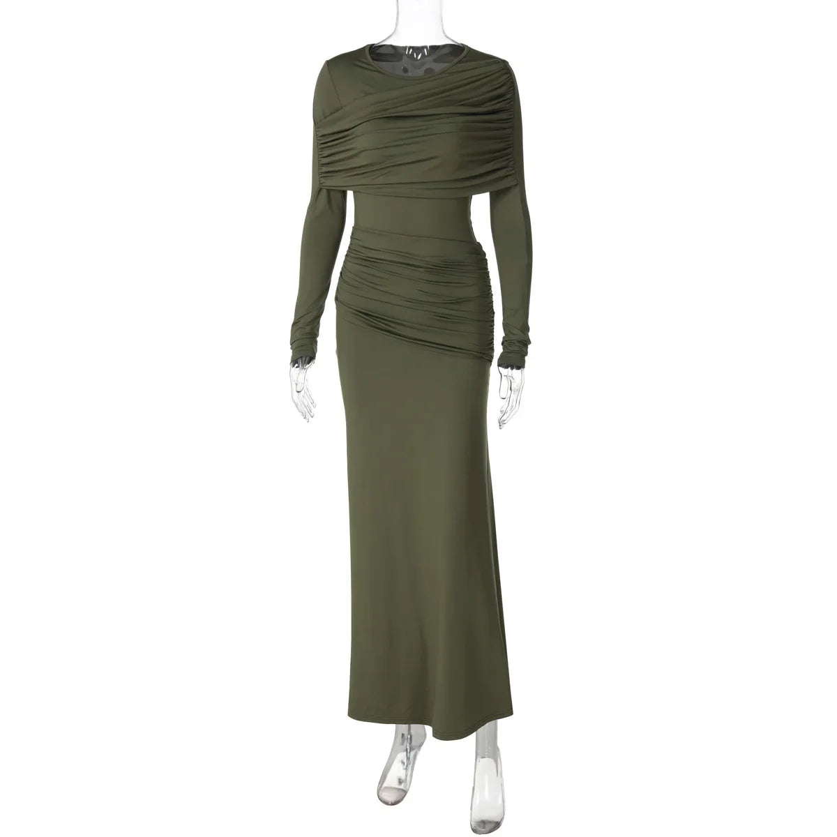 Solid Long Sleeve Irregular Splice Long Dress