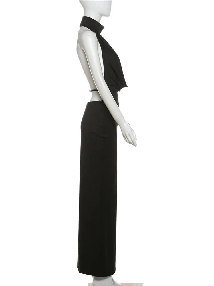 Halter Low Swinging Neck Maxi Dress