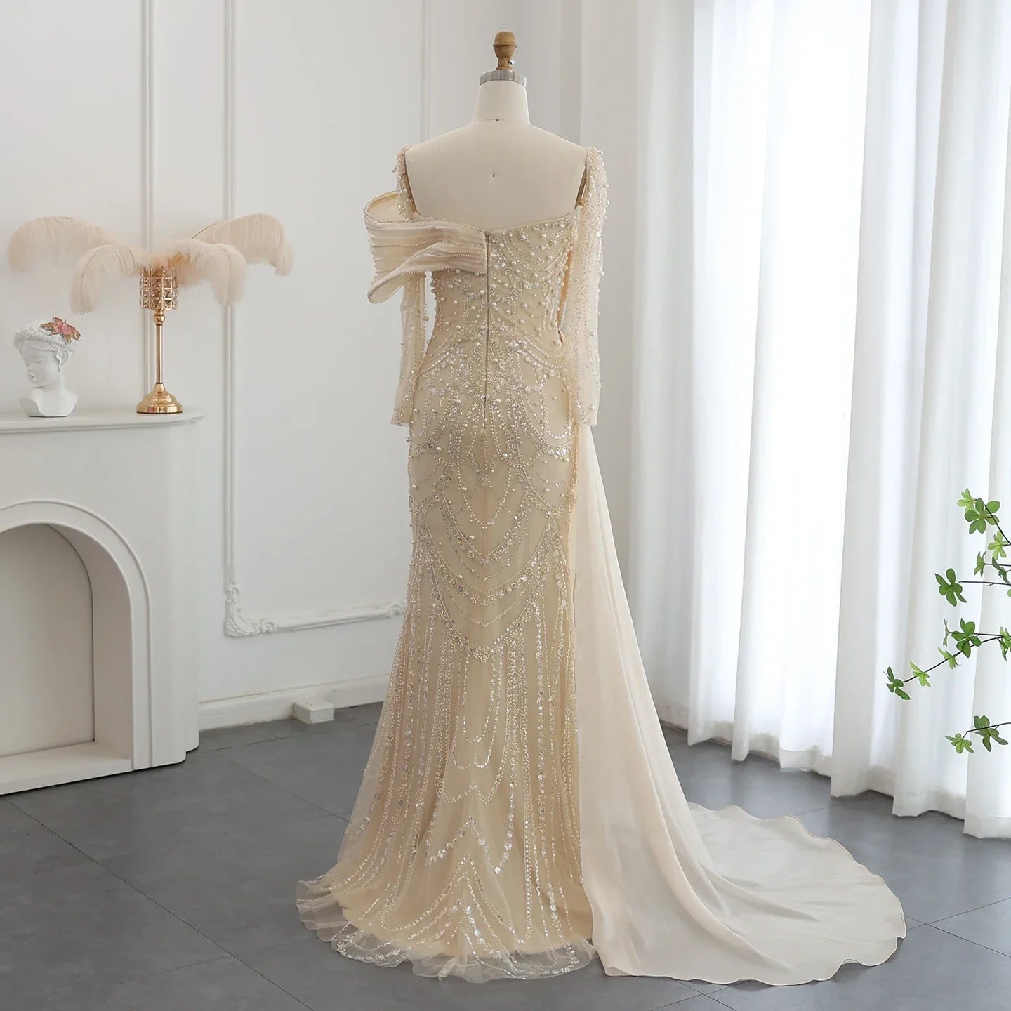 Crystal Mermaid Evening Gown with Overskirt