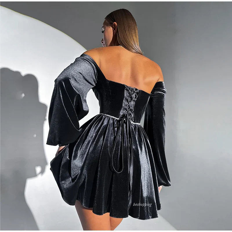 Velvet Strapless Mini Dress Off Shoulder Party Outfit