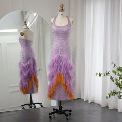 Lilac Feather Mermaid Evening Gown