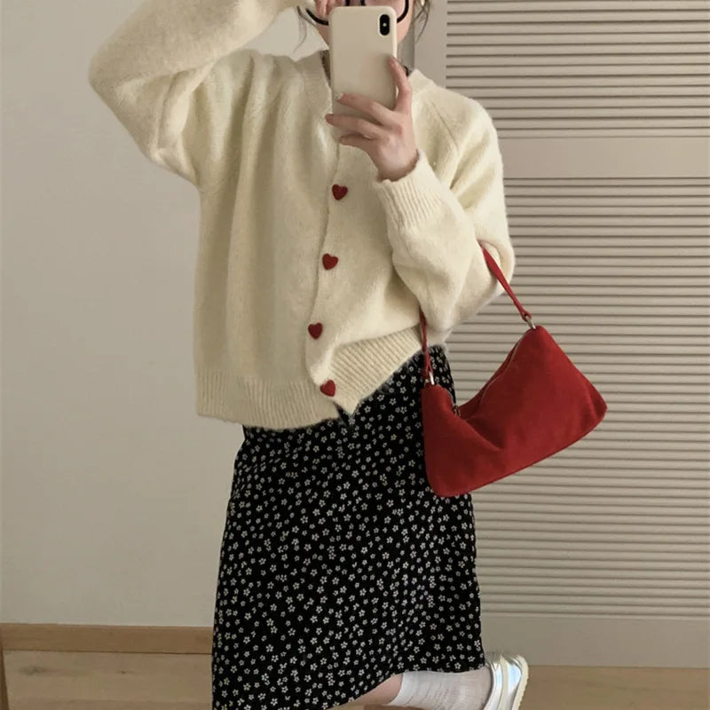 Soft Knit Heart-Shaped Long Sleeve Cardigan