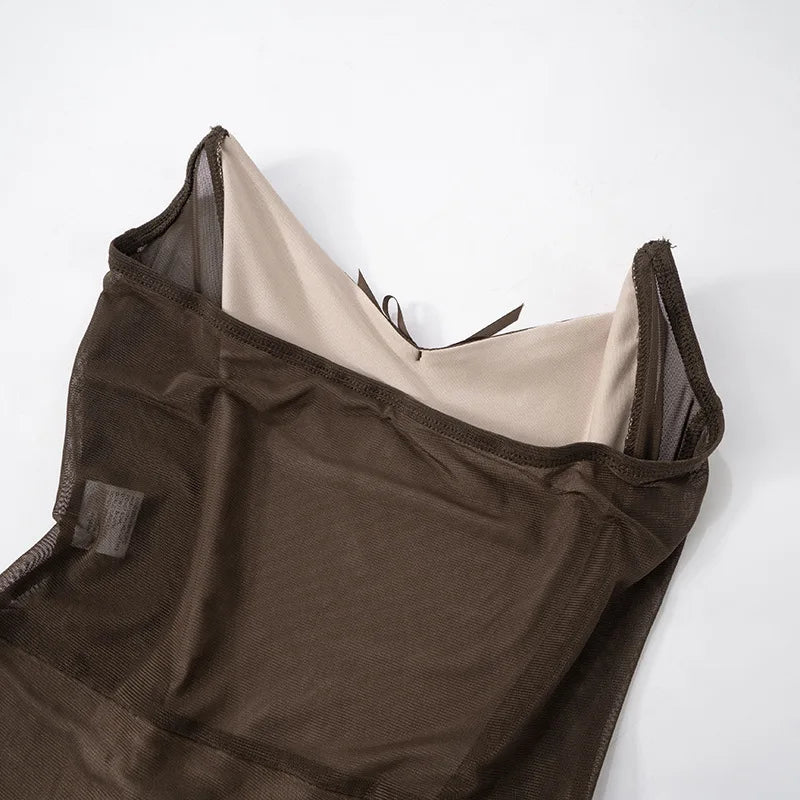 Brown Backless Corset Top Long Skirt Set