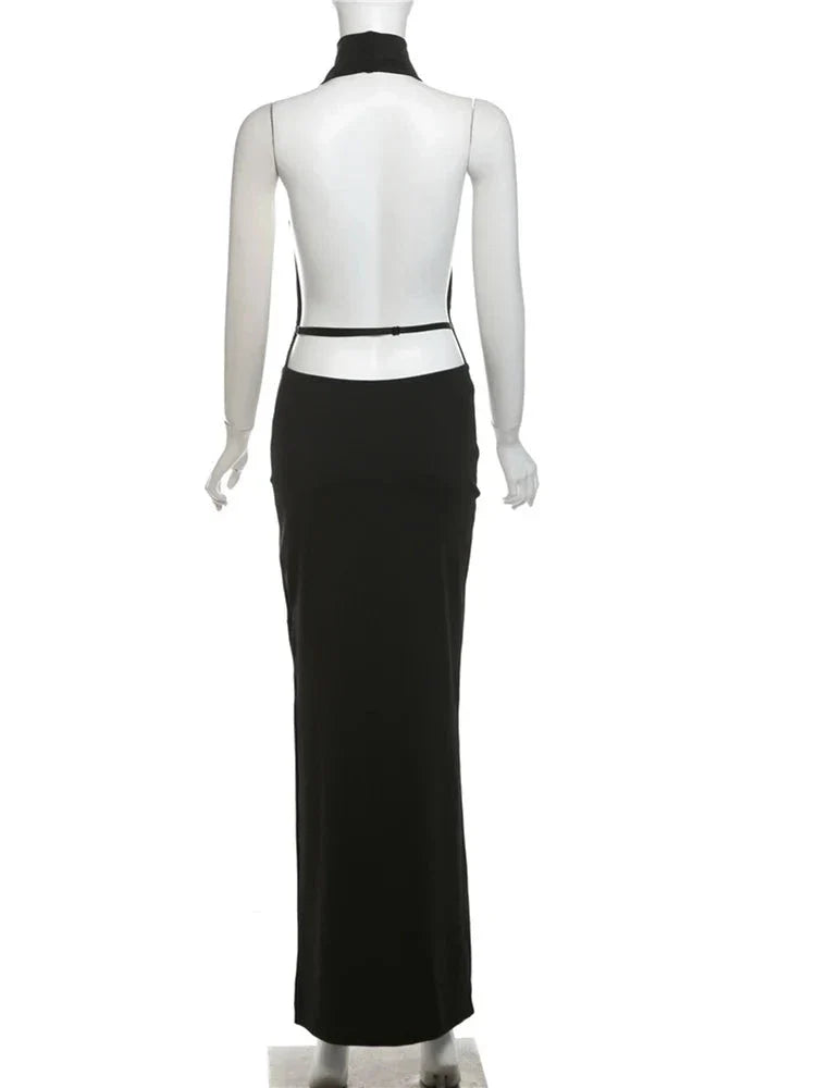 Halter Low Swinging Neck Maxi Dress