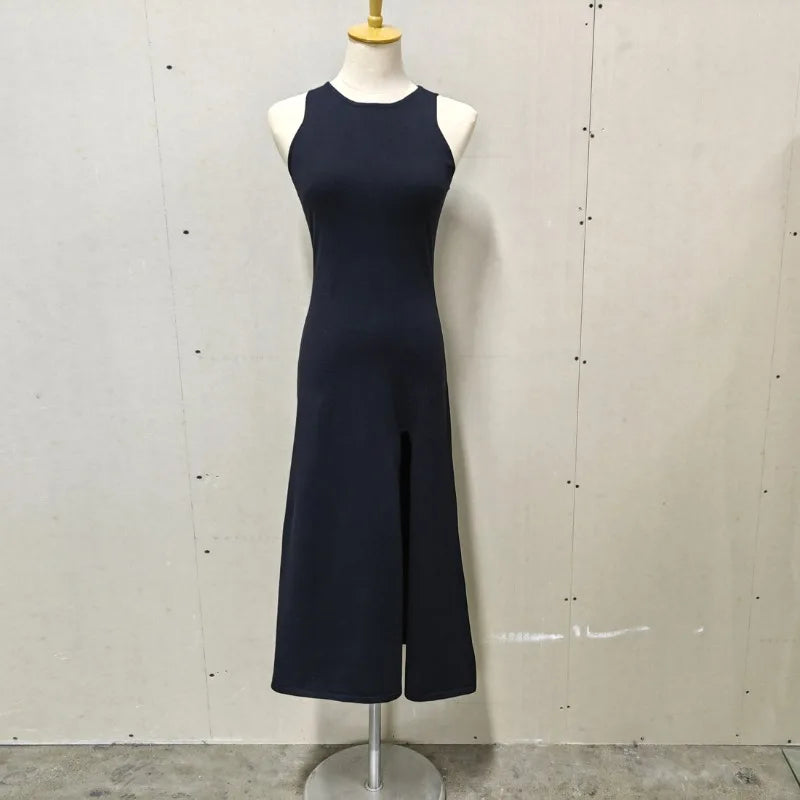 Knit Slit Solid High Waisted Vacation Dresses