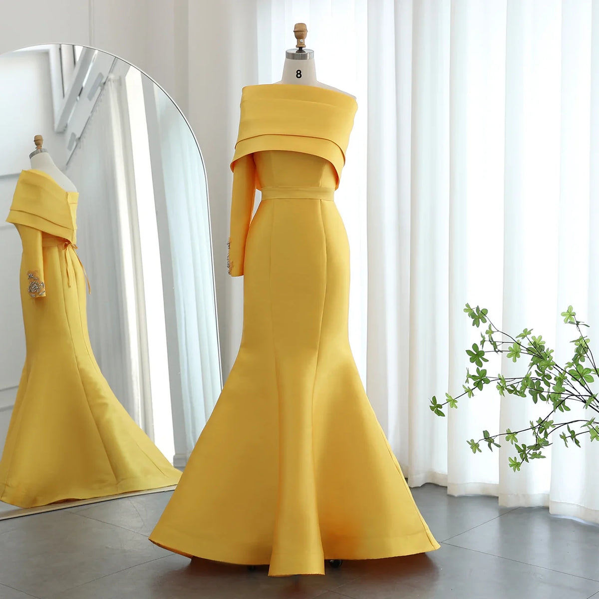 One-Shoulder Mermaid Evening Dress with Cape Beaded