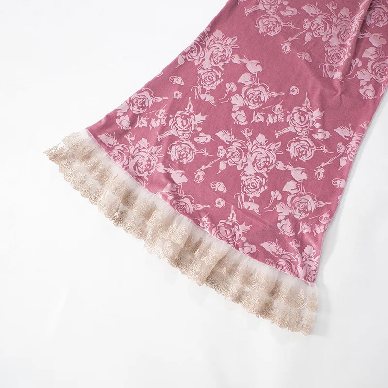 Patchwork Lace Short Sleeve Printed Floral Dress