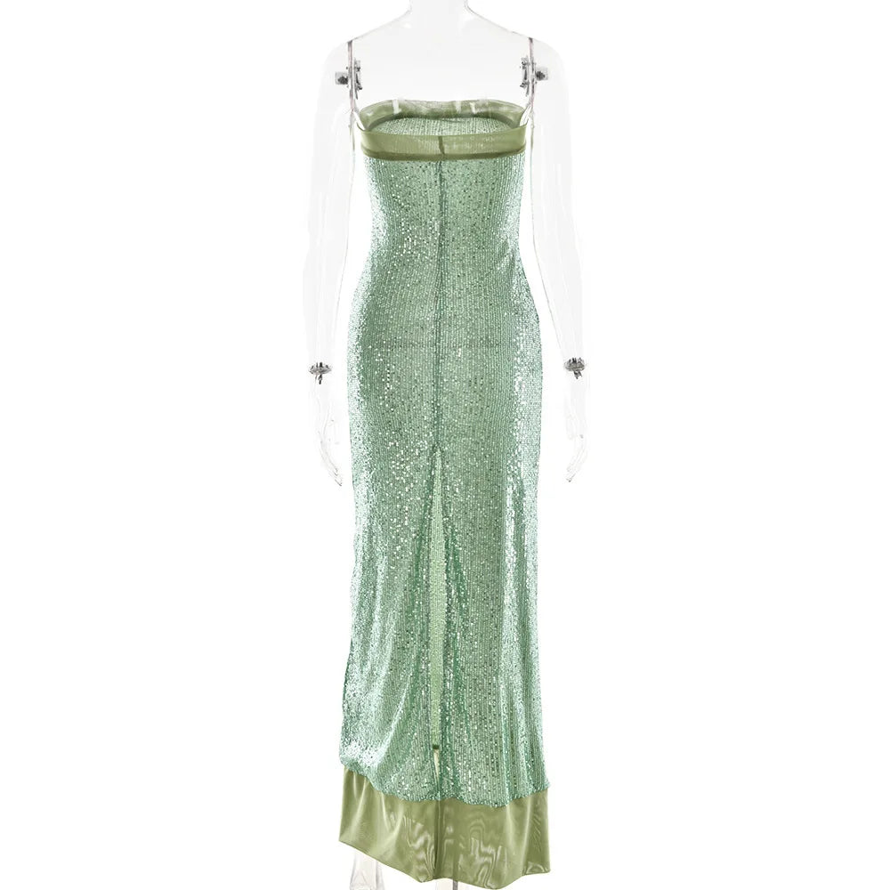 Strapless Sequin Slit Backless Dress
