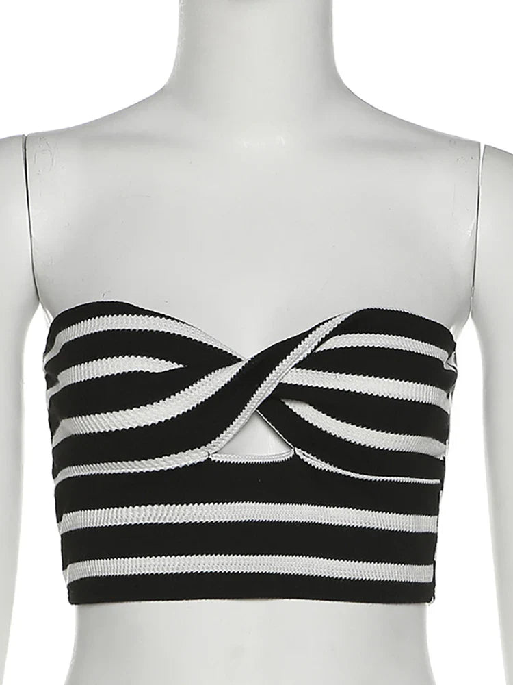 Ribbed Knit Twisted Knot Front Sleeveless Tube Top