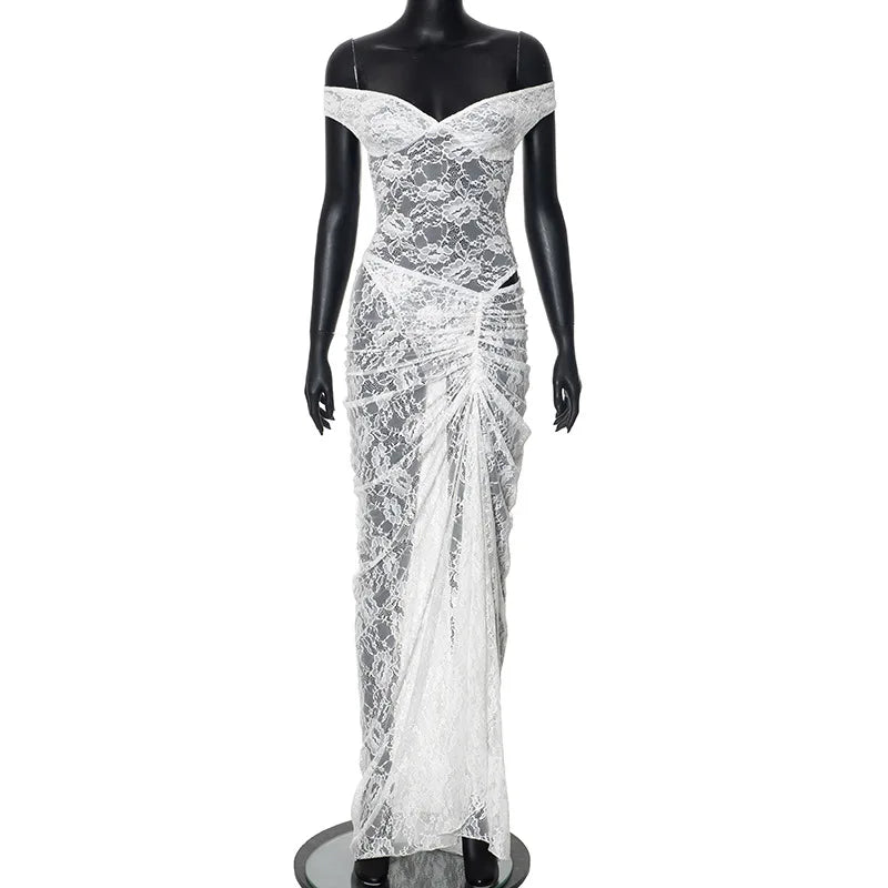 Lace Deep V Sleeveless Tight Split Long Dress