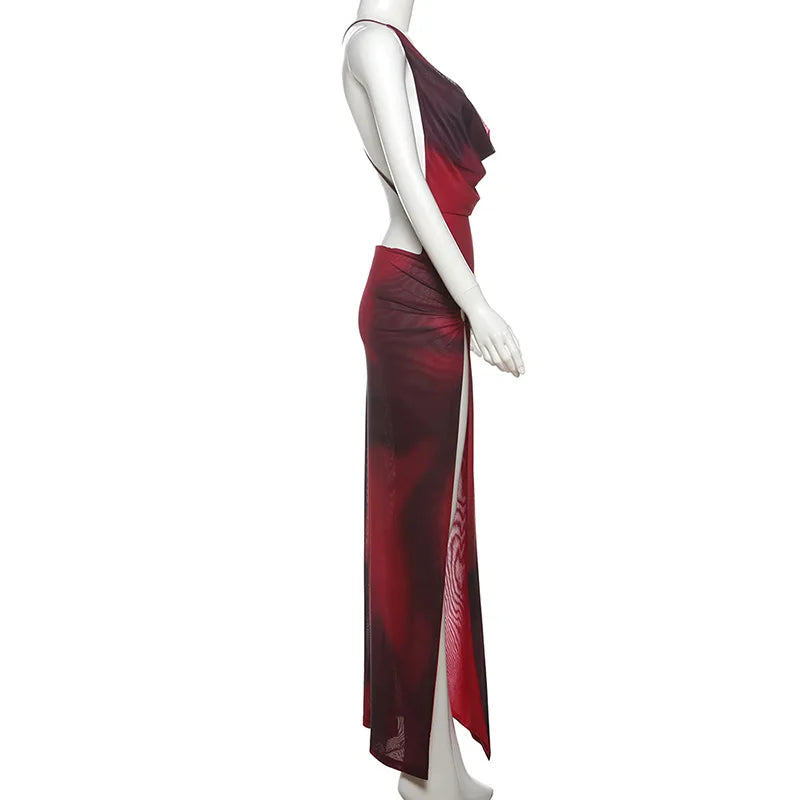 Backless Split Red Summer Beach Vacation Dresses