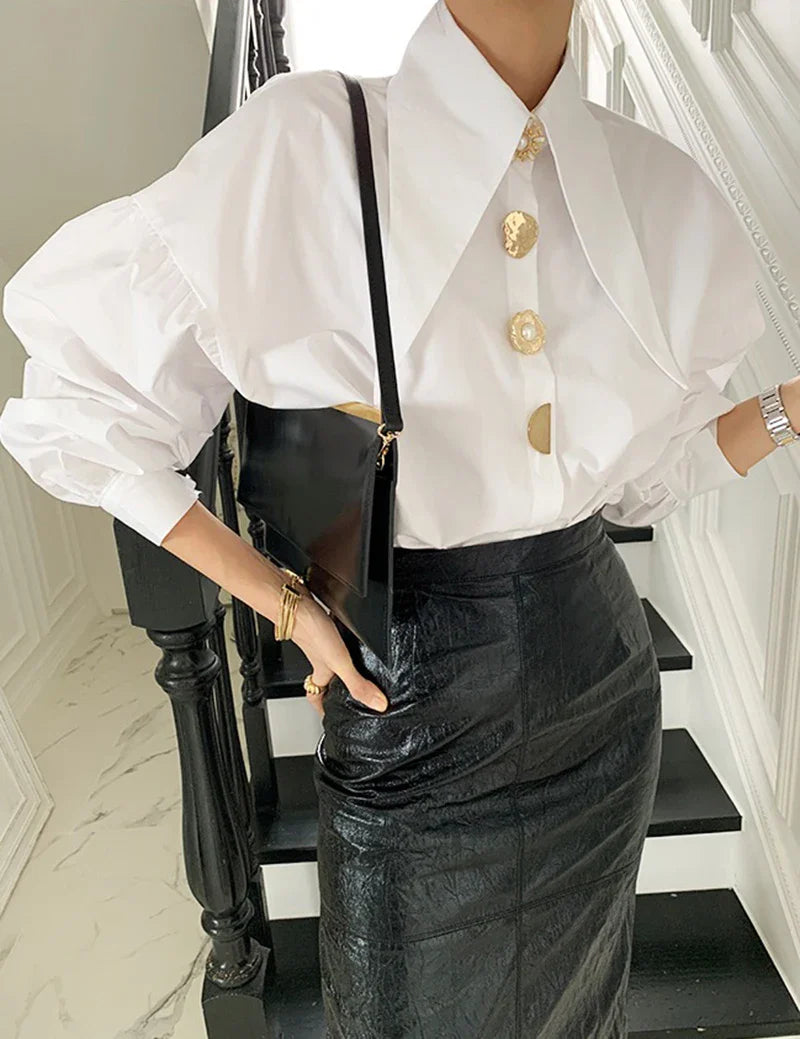 White Shirt With Large Gold Buttons