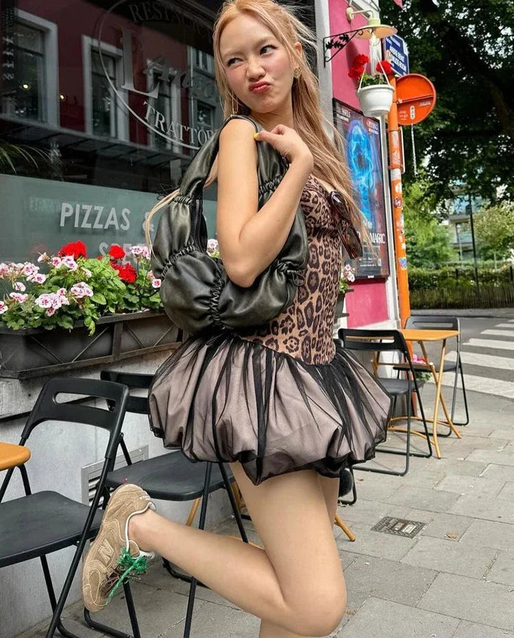 Leopard Print Patchwork Mini Dress