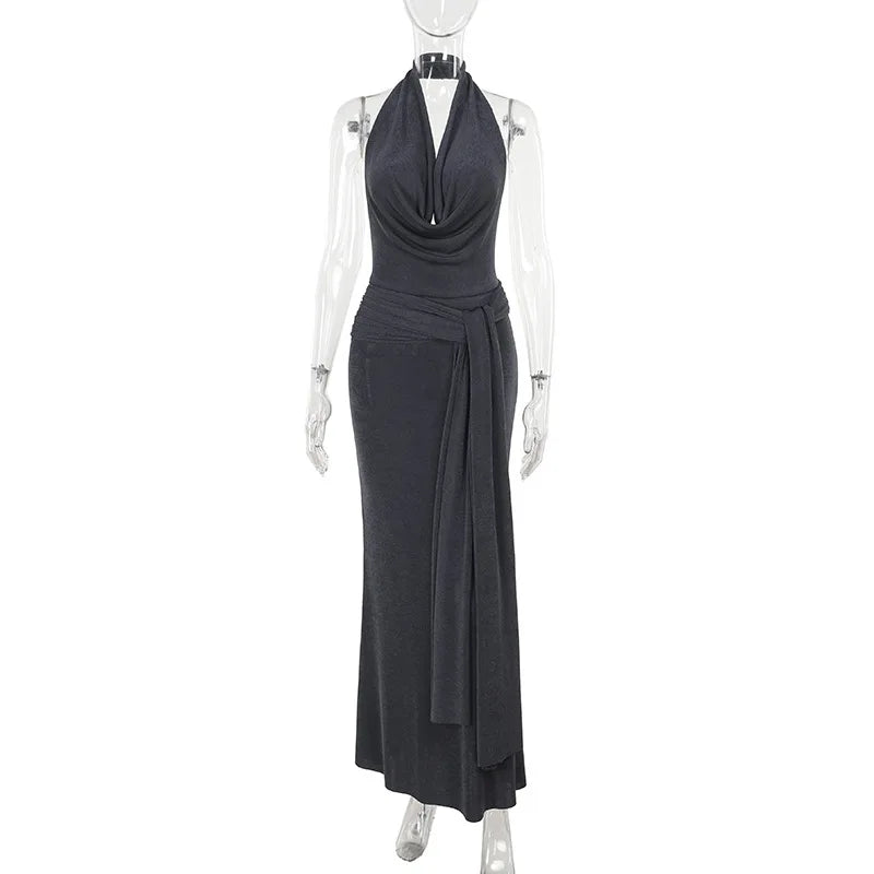 Strapped Halter Neck Backless Long Dress