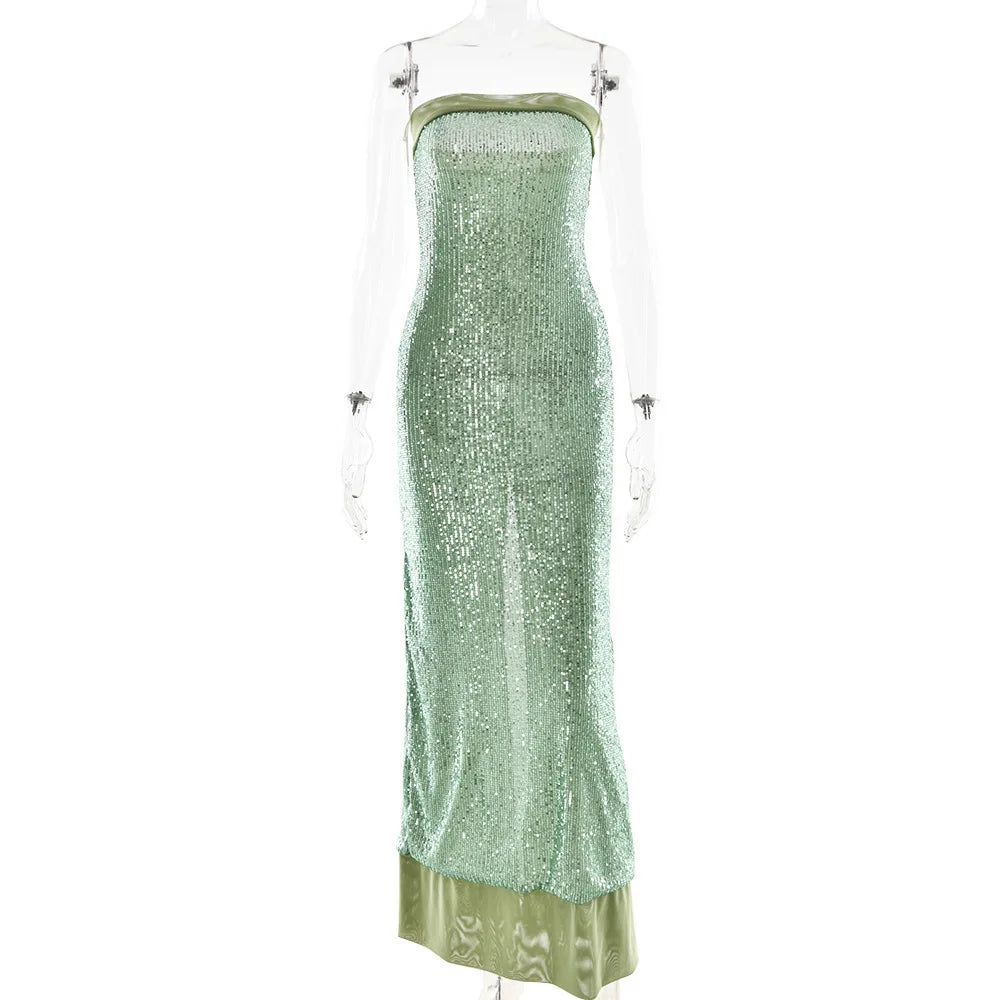 Strapless Sequin Slit Backless Dress