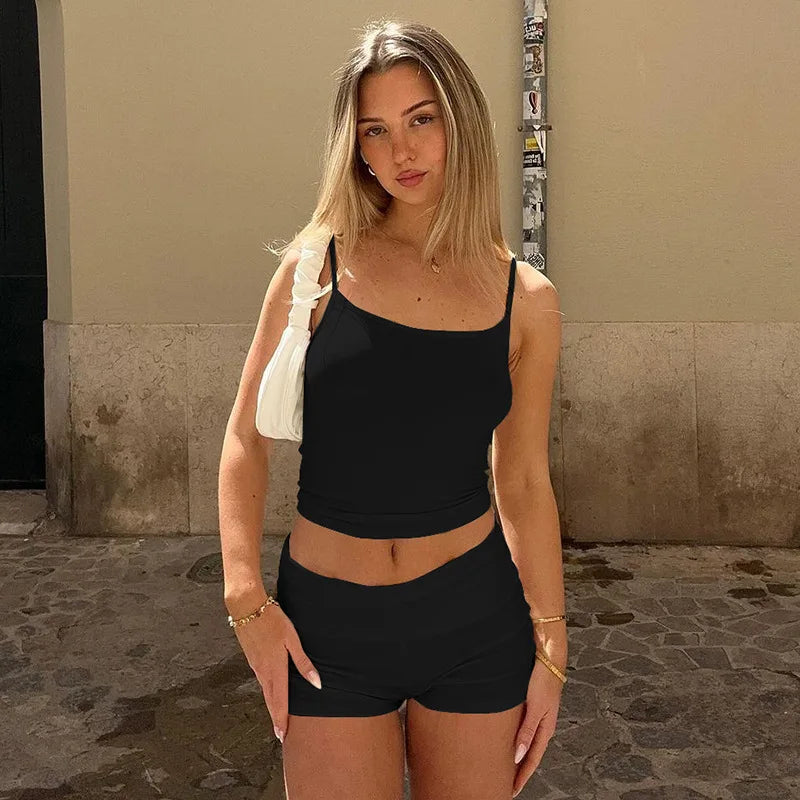 Camisole Top and Casual Female Shorts Two Piece Set