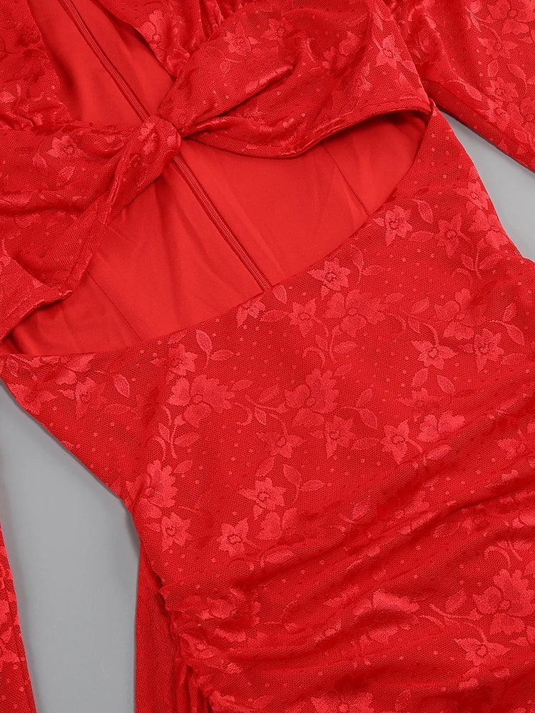Gloves Long Sleeves Lace Floral Dress