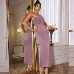 Strapless Velvet Solid Midi Dress