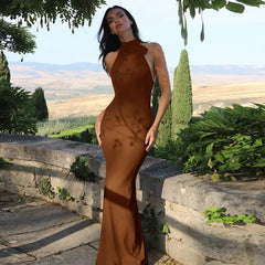 Halter Flower Backless Maxi Dress
