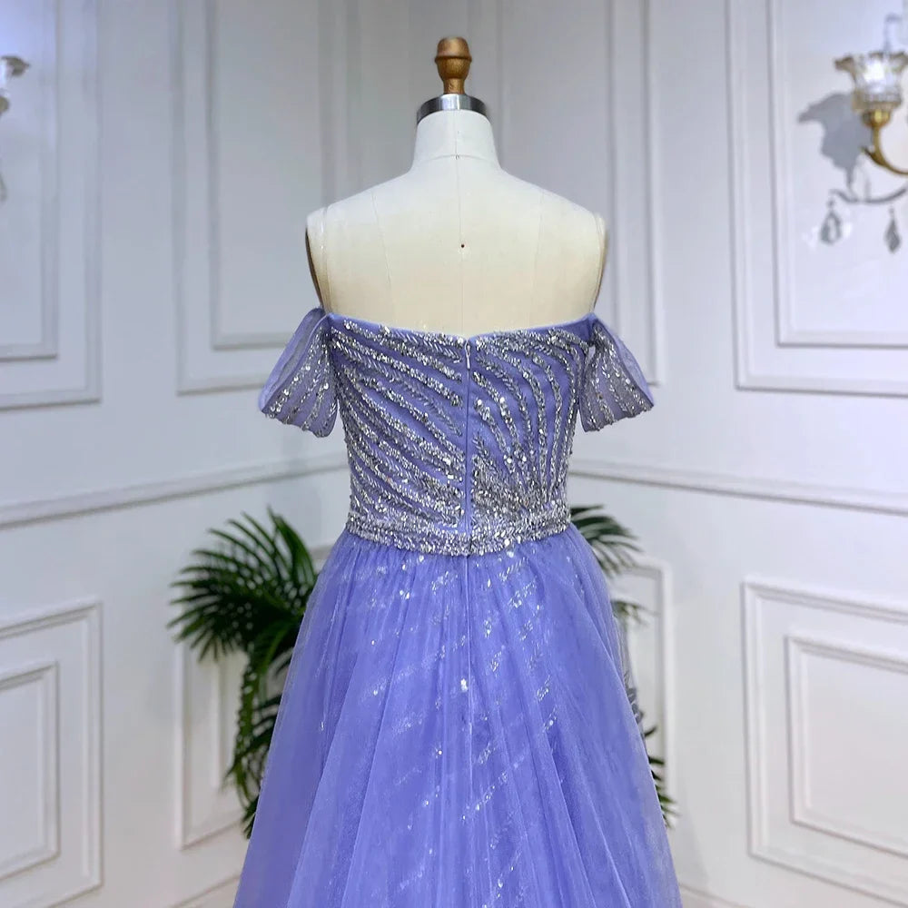 Boat Neck Split Mermaid Elegant Beaded Gowns