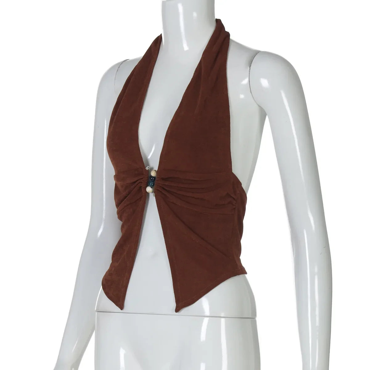 Beaded Deep V Halter Top