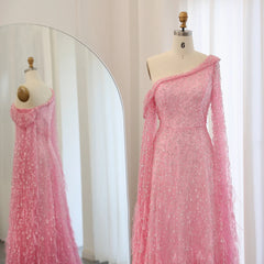 Feather Cape  One Shoulder Evening Gown