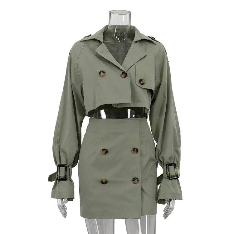 Short Jacket Button Splice Mini Skirt Suit