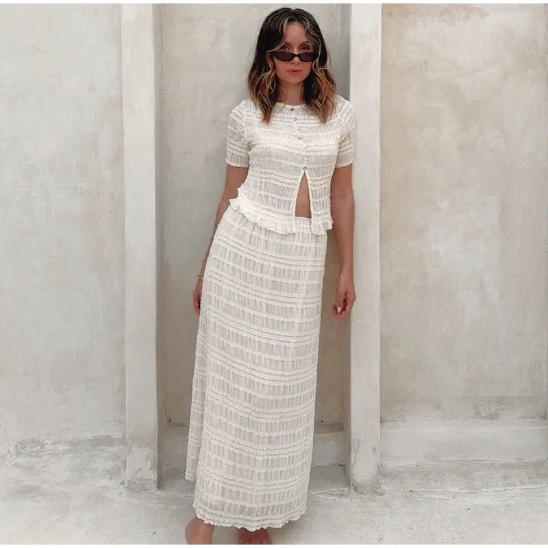 Crop Tops and High Waist Long Skirt Suit