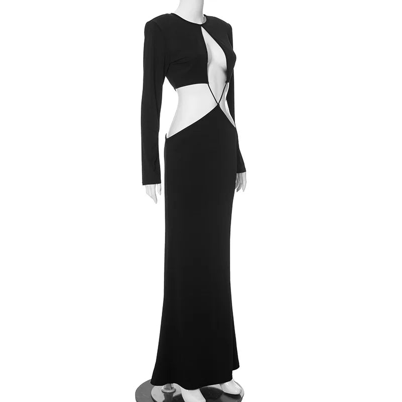 Black Cut Out Long Sleeve Dress Y2K Party Dress