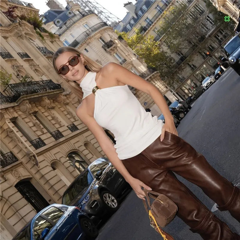 Turtleneck Metal Ring Knitted Tops