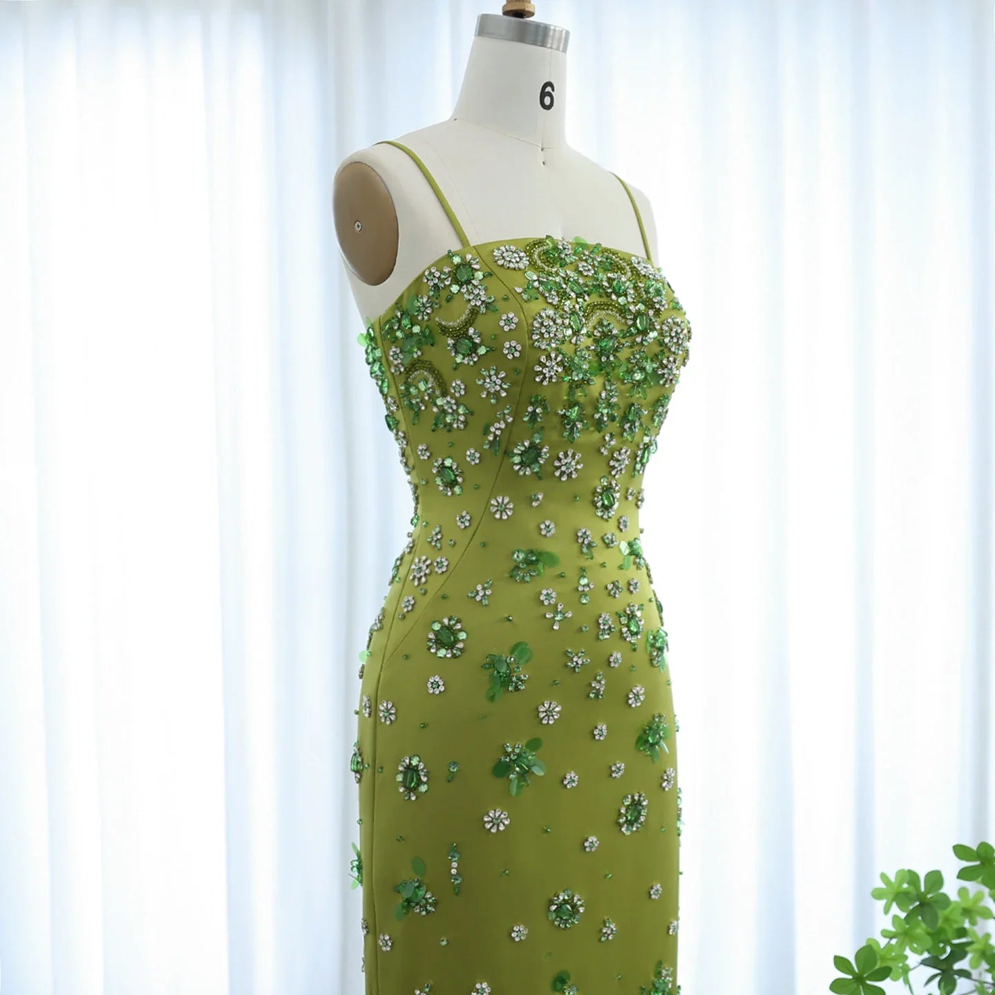 3D Floral Beaded Spaghetti Straps Sheath Wedding Gown