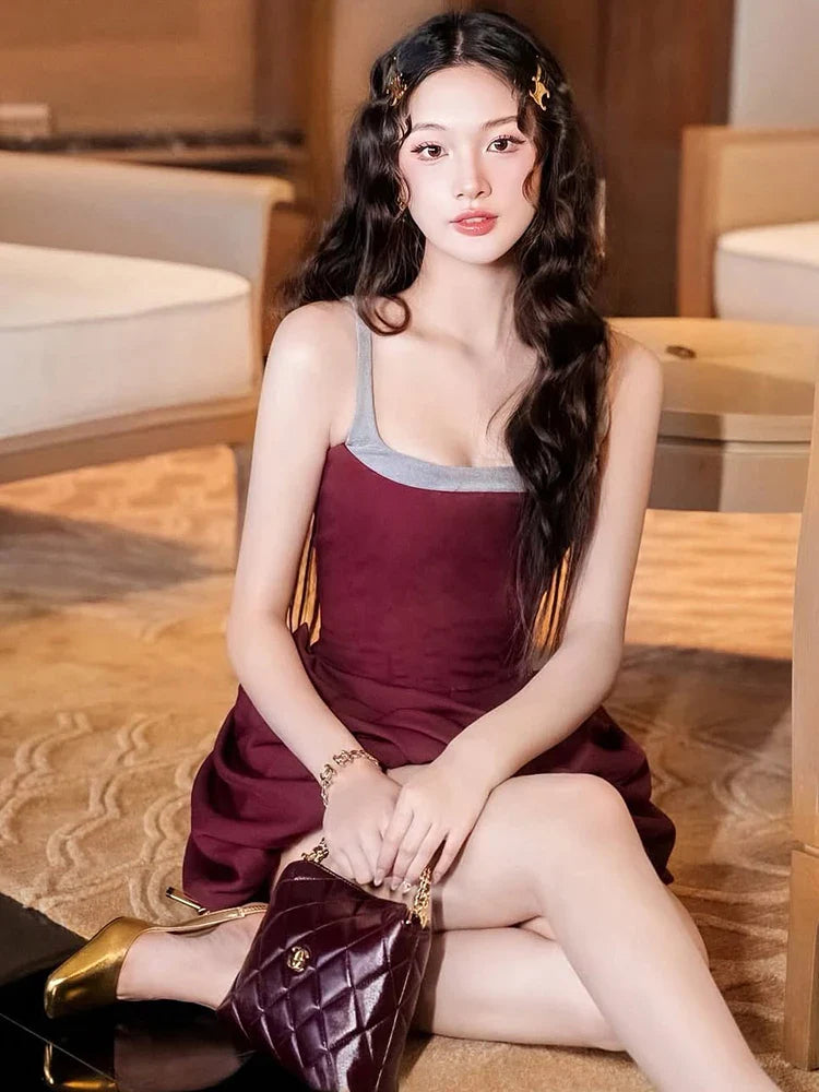 Patchwork Square Collar Ruffles Mini Dress